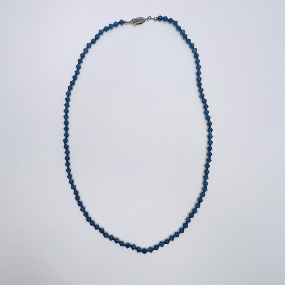 Vintage Faceted‎ Blue Glass Bead Necklace and Handmade Earring Set Boho Hippie - Picture 4 of 10